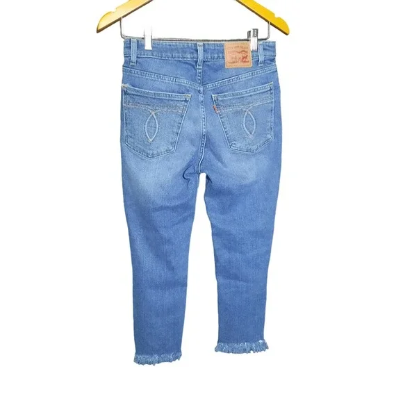 Levi's Womens 721 High-Rise Frayed Ankle Orange Tab Skinny Jeans